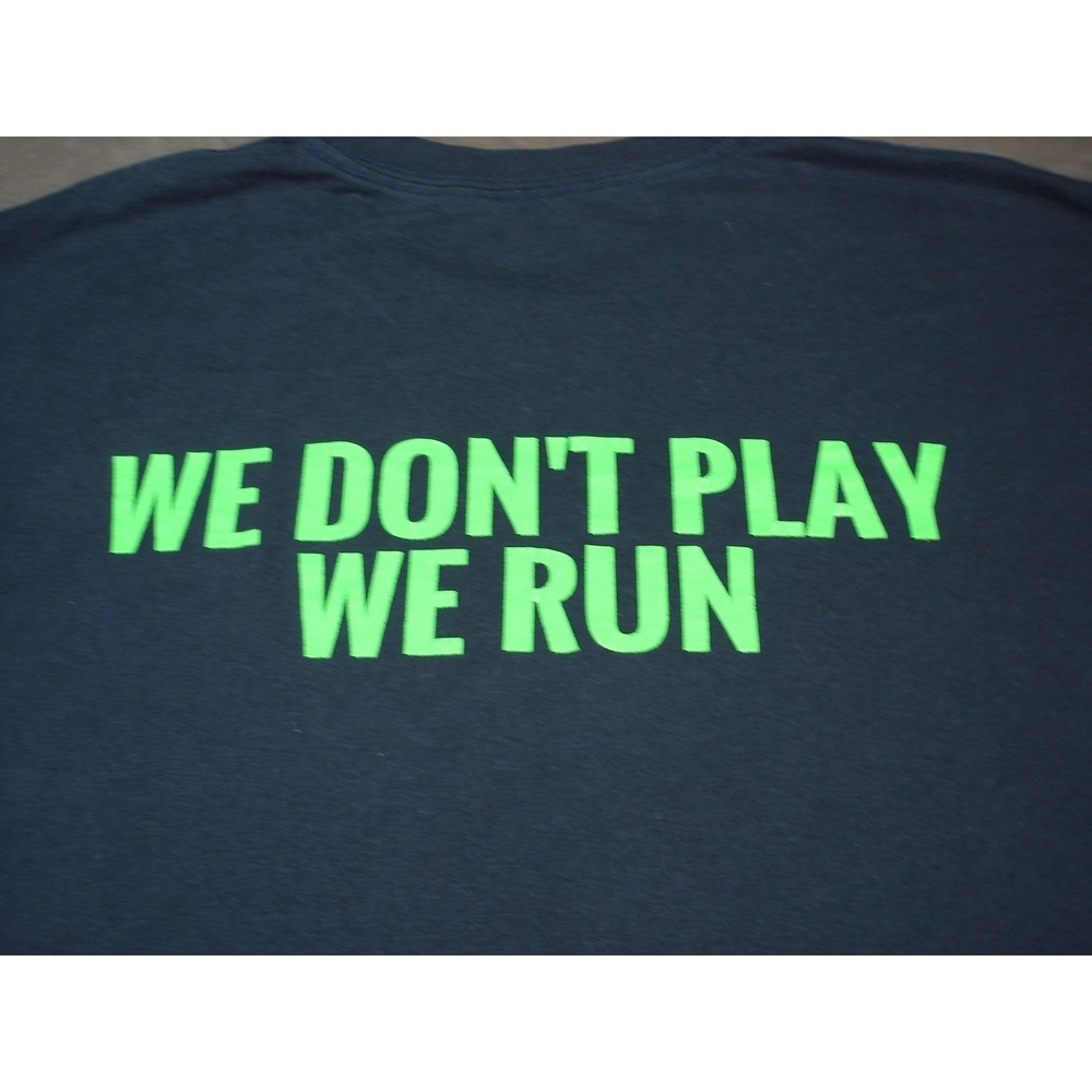 William Tennent Boys‎ Track T-Shirt Large Blue Neon Green We Don't Play We Run - Picture 4 of 7
